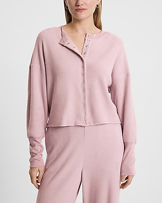 Waffle Long Sleeve Button Front Top