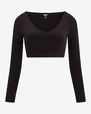 Body Contour High Compression V-Neck Long Sleeve Cropped Tee