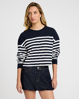 Striped Trim Quarter Zip Cropped Sweatshirt