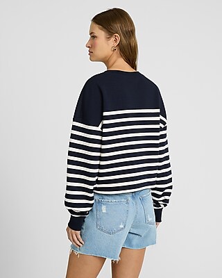 Boxy Striped Fleece Sweatshirt