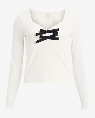 Fitted Sweetheart Long Sleeve Bow Tee