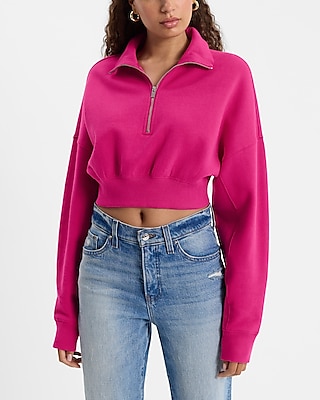新しく着き Quarter Zip Banded Bottom Cropped Sweatshirt | Express Clothing