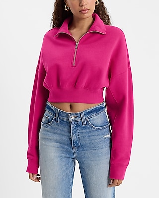 Quarter Zip Banded Bottom Cropped Sweatshirt