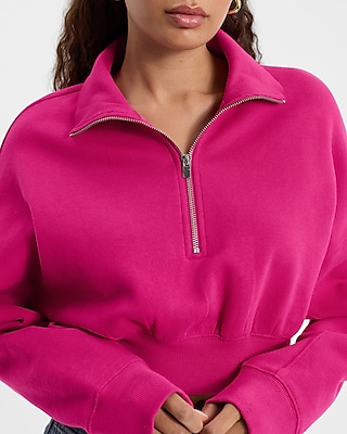 Quarter Zip Banded Bottom Cropped Sweatshirt