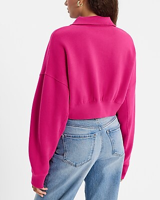 Quarter Zip Banded Bottom Cropped Sweatshirt