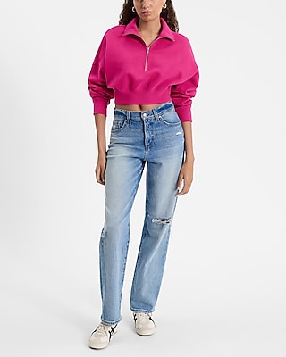 Quarter Zip Banded Bottom Cropped Sweatshirt