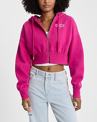 Relaxed Chest Graphic Zip Up Cropped Hoodie