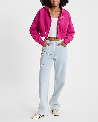 Relaxed Chest Graphic Zip Up Cropped Hoodie