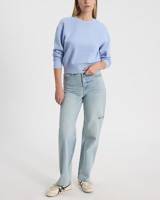 Crew Neck Banded Bottom Cropped Sweatshirt