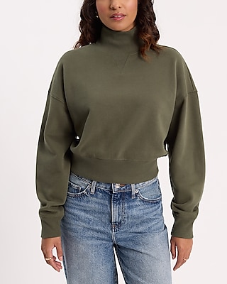 Mock Neck Banded Bottom Cropped Sweatshirt