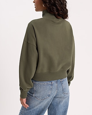 Mock Neck Banded Bottom Cropped Sweatshirt