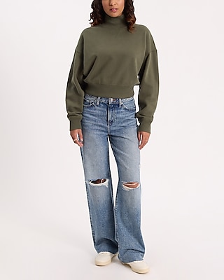 Mock Neck Banded Bottom Cropped Sweatshirt