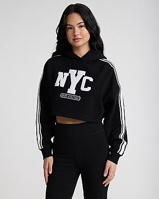 Nyc Graphic Stripe Sleeve Cropped Hoodie | Express