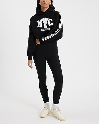 NYC Graphic Stripe Sleeve Cropped Hoodie