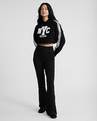 NYC Graphic Stripe Sleeve Cropped Hoodie