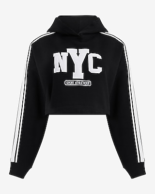 NYC Graphic Stripe Sleeve Cropped Hoodie