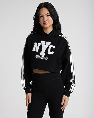 NYC Graphic Stripe Sleeve Cropped Hoodie