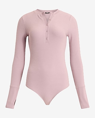 Waffle Fitted Long Sleeve Henley Bodysuit