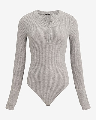 Glitter Waffle Fitted Long Sleeve Henley Bodysuit