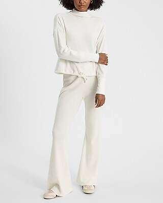 Waffle Mock Neck Long Sleeve Cinched Bottom Top