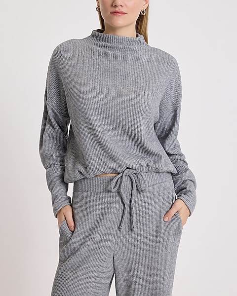 Glitter Waffle Mock Neck Long Sleeve Cinched Bottom Top Glitter Waffle Mock Neck Long Sleeve Cinched Bottom Top