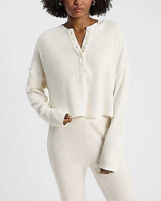 Waffle Fitted Crew Neck Long Sleeve Tee | Express