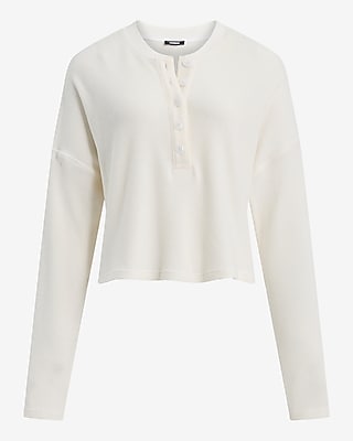 Waffle Long Sleeve Cropped Henley Tee