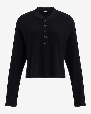 Waffle Long Sleeve Cropped Henley Tee