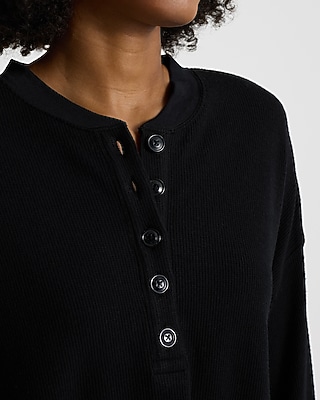 Waffle Long Sleeve Cropped Henley Tee