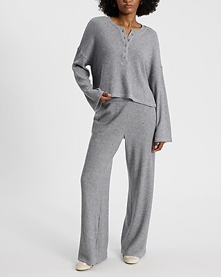 Glitter Waffle Long Sleeve Cropped Henley Tee