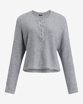 Glitter Waffle Long Sleeve Cropped Henley Tee