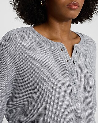 Glitter Waffle Long Sleeve Cropped Henley Tee
