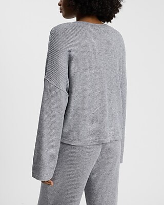 Glitter Waffle Long Sleeve Cropped Henley Tee