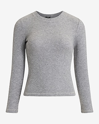 Glitter Waffle Fitted Crew Neck Long Sleeve Tee