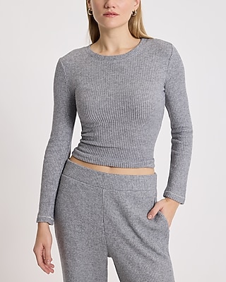 Glitter Waffle Fitted Crew Neck Long Sleeve Tee