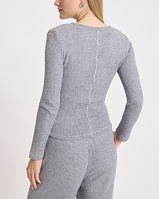 Glitter Waffle Fitted Crew Neck Long Sleeve Tee