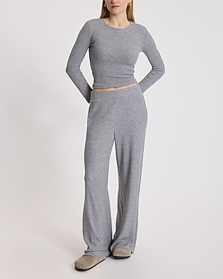 Glitter Waffle Fitted Crew Neck Long Sleeve Tee