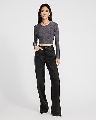 Shine Crew Neck Long Sleeve Cropped Tee