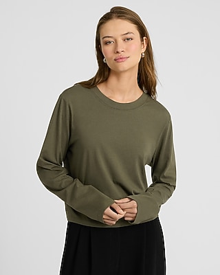 Cotton Crew Neck Long Sleeve Boyfriend Tee
