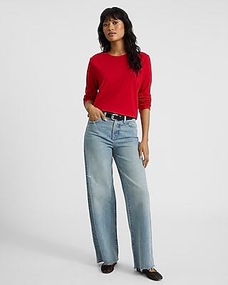 Crew Neck Long Sleeve Cropped Boyfriend Tee