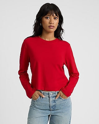 Crew Neck Long Sleeve Cropped Boyfriend Tee