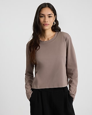 Cotton Crew Neck Long Sleeve Boyfriend Tee