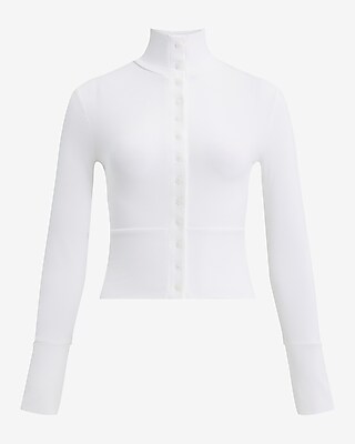 Ribbed Mock Neck Long Sleeve Button Front Tee - image 5