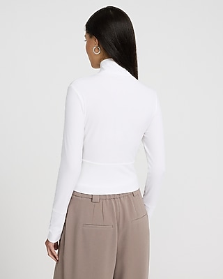 Ribbed Mock Neck Long Sleeve Button Front Tee - image 3