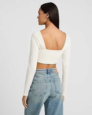 Body Contour Light Compression Stretch Cotton Ruched Shoulder Cropped Tee