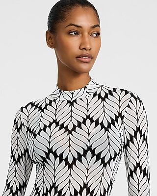 Abstract Flocked Mesh Long Sleeve Bodysuit