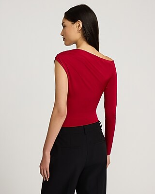 Body Contour Compression Ruched One Shoulder Long Sleeve Bodysuit - image 2