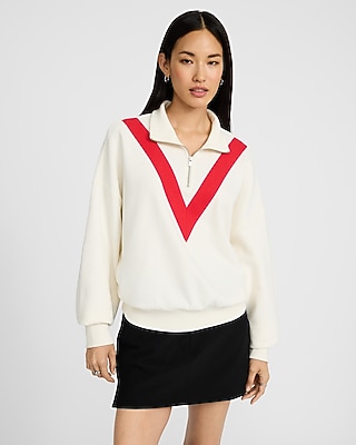 Striped Trim Quarter Zip Cropped Sweatshirt