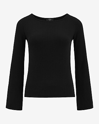 Ribbed Boat Neck Bell Sleeve Tee