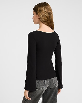 Ribbed Boat Neck Bell Sleeve Tee